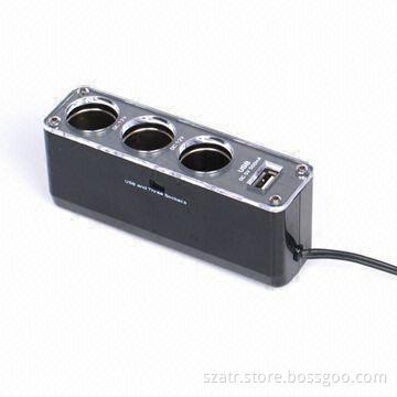 Car 3-way Socket with USB, Oil Paint Surface and Classic style